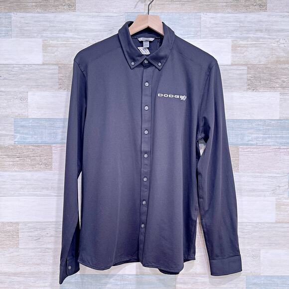 Dodge Jersey Knit Button Down Shirt Black Long Sleeve OGIO Stretch Mens Medium - Picture 1 of 8